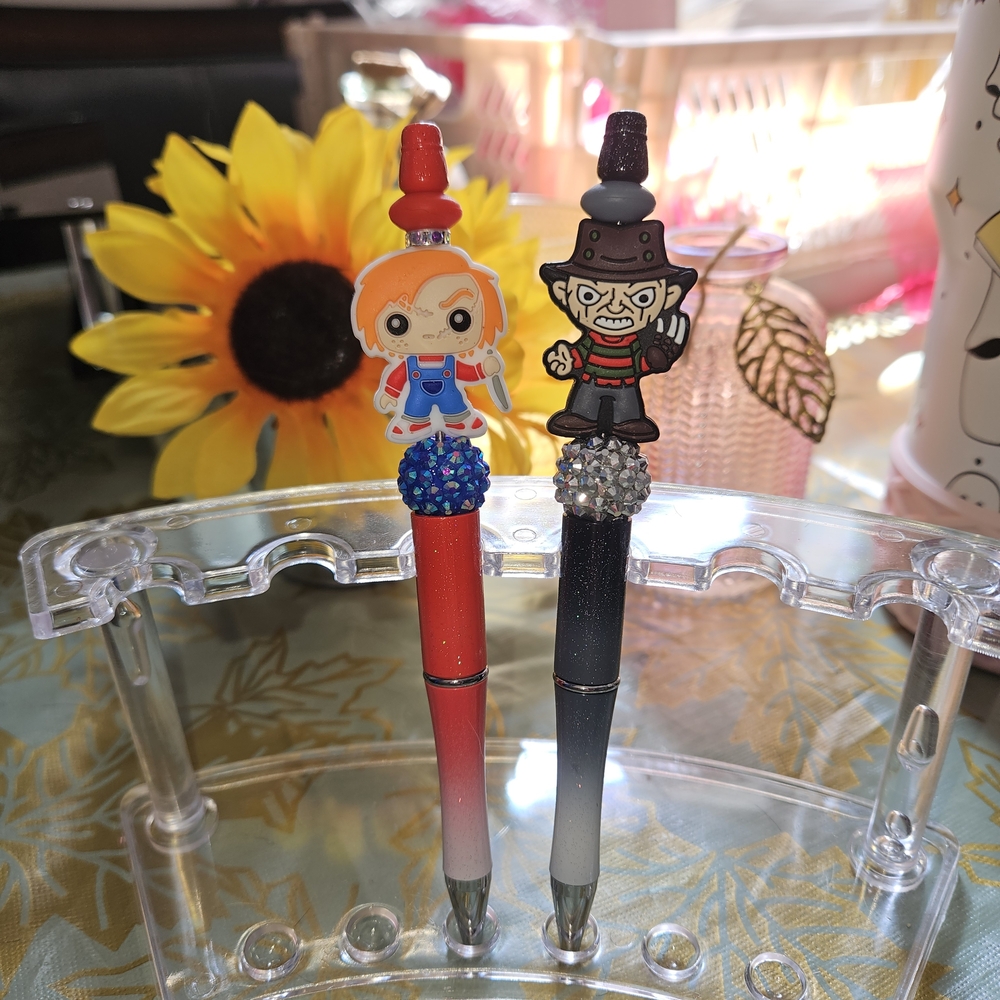 Chucky And Freddy Halloween Theme Beaded Pen Set - Red and Black